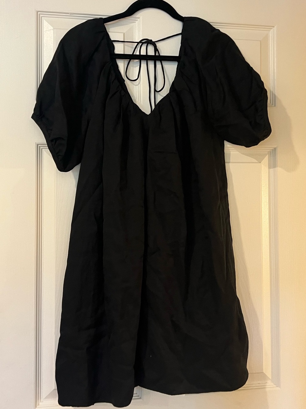Banana Republic Black VISCOSE-LINEN PUFF-SLEEVE MINI DRESS - Picture 5 of 6